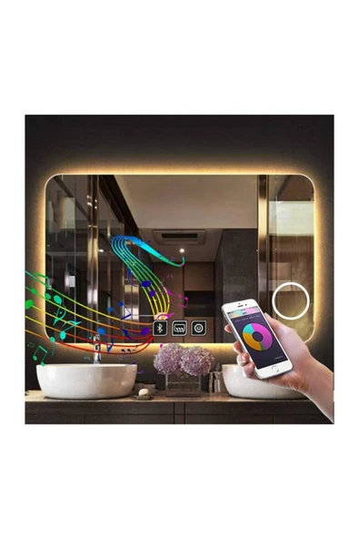 GLOBAL LED MIRROR 65x90 cm Bluetoothlu Makyaj Aynalı Buğu Yapmayan Ledli Banyo Aynası ürün görseli 1