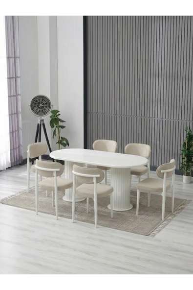 AURA BOHEM MASA TAKIMI 90X180 MDF MASA VE 6 ADET POLO SANDALYE ürün görseli 1