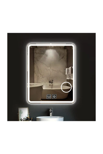 GLOBAL LED MIRROR 75x105 Cm Makyaj Aynalı Dokunmatik Tuşlu Buğu Yapmayan Ledli Banyo Aynası ürün görseli 1