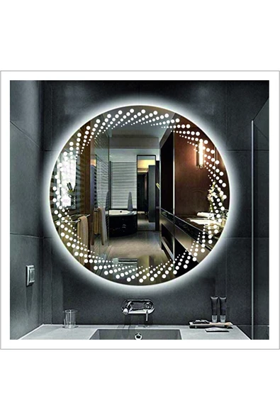 GLOBAL LED MIRROR 80 Cm Beyaz Ledli Tasarım Kumlamalı Banyo Aynası Makyaj Aynası Işıklı Ayna ürün görseli 1