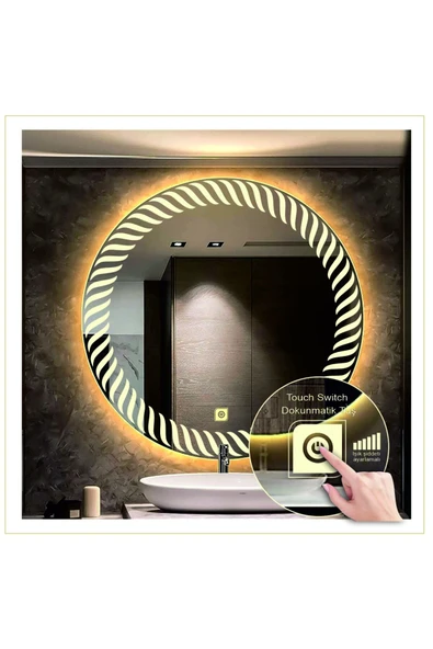 GLOBAL LED MIRROR 50 Cm Günışığı Ledli Tasarım Kumlamalı Dokunmatik Tuşlu Banyo Aynası Makyaj Aynası Işıklı Ayna ürün görseli 1