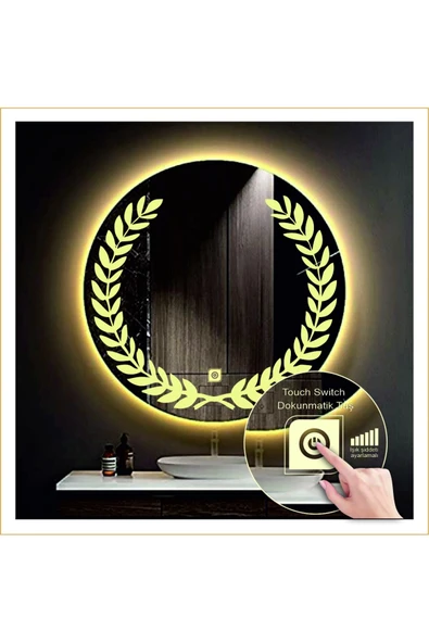 GLOBAL LED MIRROR 60 Cm Günışığı Ledli Tasarım Kumlamalı Dokunmatik Tuşlu Banyo Aynası Makyaj Aynası Işıklı Ayna ürün görseli 1