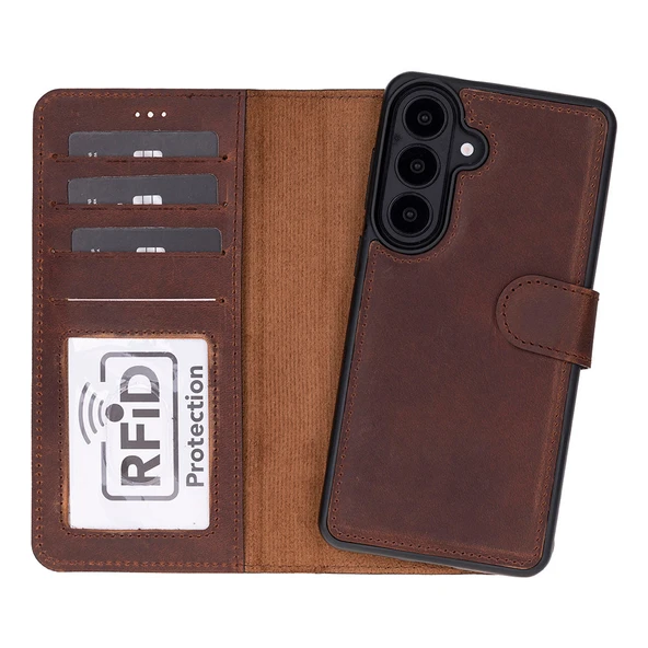 Samsung Galaxy S26 Uyumlu Manyetik Hakiki Deri Cüzdan Kılıf ,Cüzdan Taşımaya Son, Kredi Kart Yuvalı, RFID Güvenlik ürün görseli 1