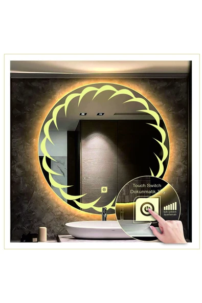 GLOBAL LED MIRROR 80 Cm Günışığı Ledli Tasarım Kumlamalı Dokunmatik Tuşlu Banyo Aynası Makyaj Aynası Işıklı Ayna ürün görseli 1