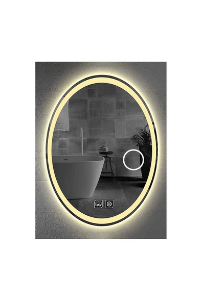 DNR Mirror 60x80 Cm Buğu Yapmayan Dokunmatik Tuşlu Makyaj Aynalı Kumlamalı Günışığı Ledli Elips Banyo Aynası ürün görseli 1