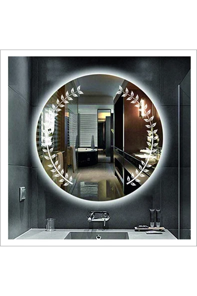 GLOBAL LED MIRROR 55 Cm Beyaz Ledli Tasarım Kumlamalı Banyo Aynası Makyaj Aynası Işıklı Ayna ürün görseli 1