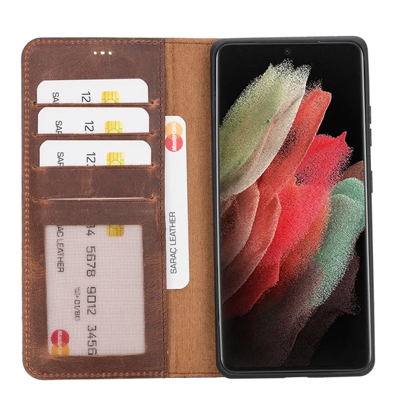 Galaxy S21 Ultra Uyumlu Manyetik Hakiki Deri Cüzdan Kılıf ,Cüzdan Taşımaya Son, Kredi Kart Yuvalı ürün görseli 1