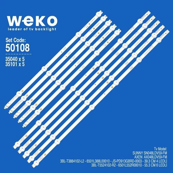 Wkset-5108 35040X5 35101X5 3Bl-T3884102/3Bl-T5524102 10 Adet Led Bar (Tvnizi açıp içindeki led barla birebir aynısı olduğunu görmeden almayınız. Sonrasında iade ALMAMAKTAYIZ.) ürün görseli 1