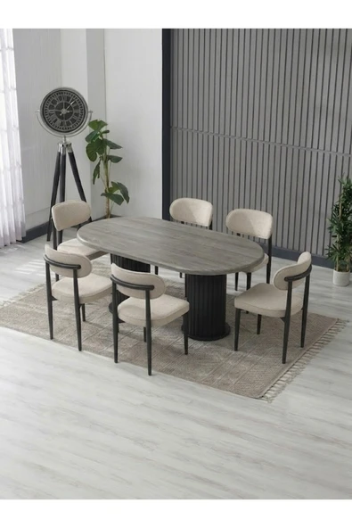 AURA BOHEM MASA TAKIMI 90X180 MDF MASA VE 6 ADET POLO SANDALYE ürün görseli 1