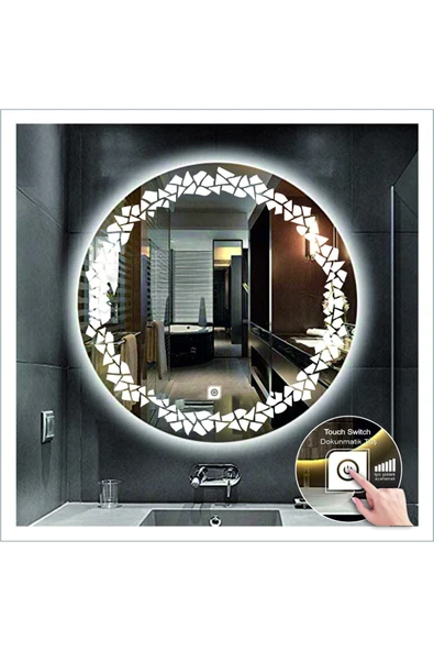 GLOBAL LED MIRROR 70 Cm Beyaz Ledli Tasarım Kumlamalı Dokunmatik Tuşlu Banyo Aynası Makyaj Aynası Işıklı Ayna ürün görseli 1