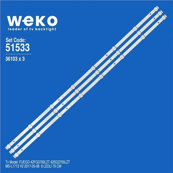 Wkset-6533 36103X3 Ms-L1713 V2 Sj.Cx.D4200402-3030Cs-M  3 Adet Led Bar (Tvnizi açıp içindeki led barla birebir aynısı olduğunu görmeden almayınız. Sonrasında iade ALMAMAKTAYIZ.) ürün görseli 1