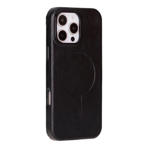 Apple iPhone 16 Pro uyumlu, Hakiki Deri, El Yapımı Kılıf, Siyah ürün görseli 1