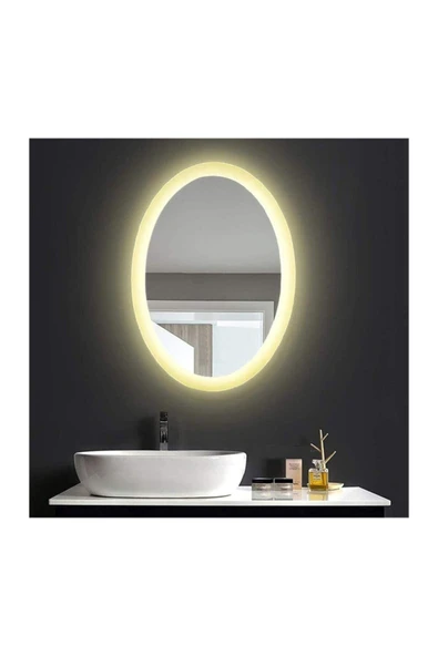 GLOBAL LED MIRROR 73x93 Cm Kumlamalı Elips Ledli Ayna Banyo Aynası Dekoratif Ayna Boy Ayna Salon Duvar Ayna ürün görseli 1