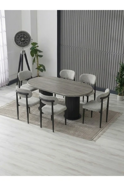 AURA BOHEM MASA TAKIMI 90X180 MDF MASA VE 6 ADET POLO SANDALYE ürün görseli 1