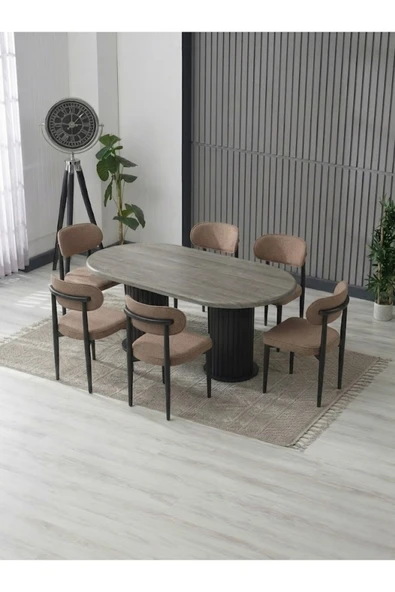 AURA BOHEM MASA TAKIMI 90X180 MDF MASA VE 6 ADET POLO SANDALYE ürün görseli 1