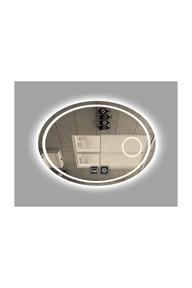 GLOBAL LED MIRROR 65x85 Cm Makyaj Aynalı Dokunmatik Tuşlu Buğu Yapmayan Ledli Elips Banyo Aynası ürün görseli 1