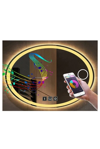 GLOBAL LED MIRROR 73x93 Cm Bluetoothlu Makyaj Aynalı Buğu Yapmayan Ledli Elips Banyo Aynası ürün görseli 1