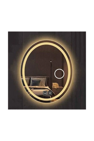 GLOBAL LED MIRROR 50x70 Cm Makyaj Aynalı Dokunmatik Tuşlu Buğu Yapmayan Ledli Elips Banyo Aynası ürün görseli 1