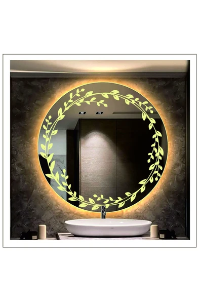 GLOBAL LED MIRROR 90 Cm Günışığı Ledli Tasarım Kumlamalı Banyo Aynası Makyaj Aynası Işıklı Ayna ürün görseli 1