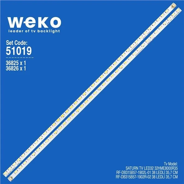 Wkset-6019 36825X1 36826X1 Rf-Db315b57-1902L/R 2 Adet Led Bar (38Led) (Tvnizi açıp içindeki led barla birebir aynısı olduğunu görmeden almayınız. Sonrasında iade ALMAMAKTAYIZ.) ürün görseli 1