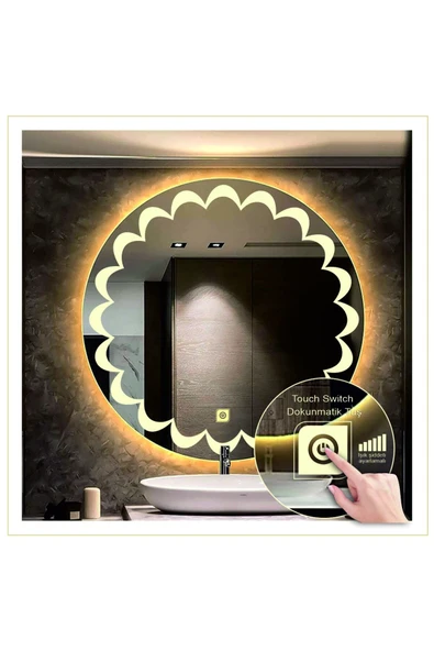 GLOBAL LED MIRROR 80 Cm Günışığı Ledli Tasarım Kumlamalı Dokunmatik Tuşlu Banyo Aynası Makyaj Aynası Işıklı Ayna ürün görseli 1