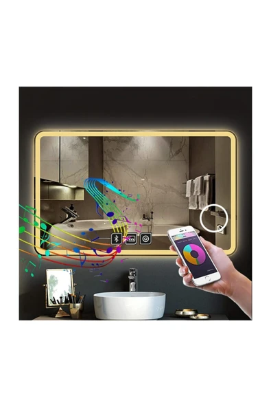 GLOBAL LED MIRROR 60x70 Cm Bluetoothlu Makyaj Aynalı Buğu Yapmayan Ledli Banyo Aynası ürün görseli 1
