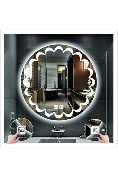 GLOBAL LED MIRROR 55 Cm Beyaz Ledli Tasarım Kumlamalı Dokunmatik Tuşlu Buğu Önleyicili Banyo Aynası Makyaj Aynası ürün görseli 1