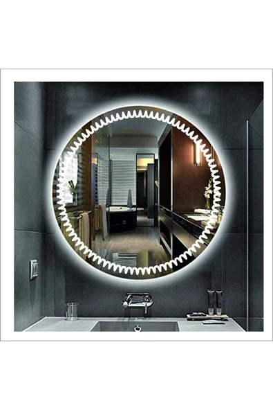 GLOBAL LED MIRROR 50 Cm Beyaz Ledli Tasarım Kumlamalı Banyo Aynası Makyaj Aynası Işıklı Ayna ürün görseli 1