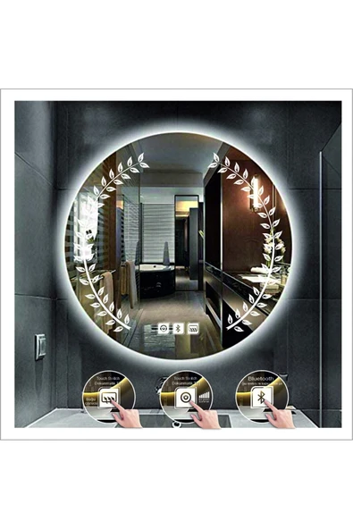 GLOBAL LED MIRROR 80 Cm Beyaz Ledli Tasarım Kumlamalı Dokunmatik Bluetoothlu Buğu Önleyicili Banyo Aynası Makyaj Ayna ürün görseli 1