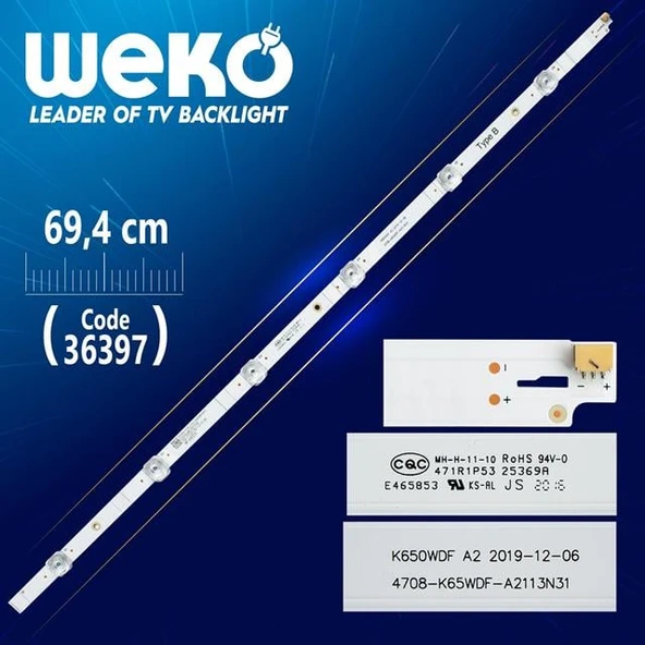K650WDF A2 4708-K65WDF-A2113N31 TYPE B 6 Ledli 69.4 Cm Tv Led Bar (Tvnizi açıp içindeki led barla birebir aynısı olduğunu görmeden almayınız. Sonrasında iade ALMAMAKTAYIZ.) ürün görseli 1