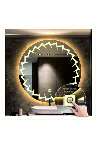 GLOBAL LED MIRROR 50 Cm Günışığı Ledli Tasarım Kumlamalı Dokunmatik Tuşlu Banyo Aynası Makyaj Aynası Işıklı Ayna ürün görseli 1