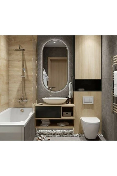 GLOBAL LED MIRROR 65x50 Oval Ledli Banyo Aynası ürün görseli 1