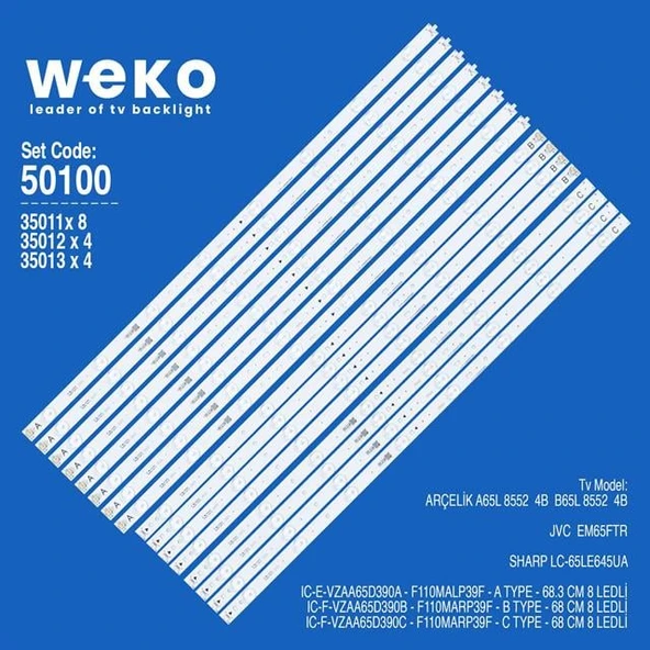 Wkset-5100 35011X8 35012X4 35013X4 Ic-E-Vzaa65d 16 Adet Led Bar (Tvnizi açıp içindeki led barla birebir aynısı olduğunu görmeden almayınız. Sonrasında iade ALMAMAKTAYIZ.) ürün görseli 1