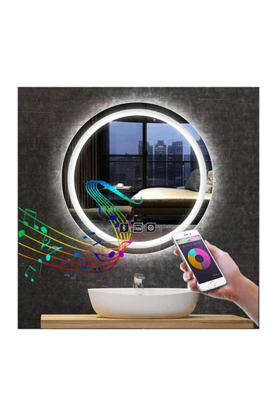 GLOBAL LED MIRROR 50 Cm Bluetoothlu Dokunmatik Tuşlu Buğu Yapmayan Ledli Yuvarlak Banyo Aynası ürün görseli 1