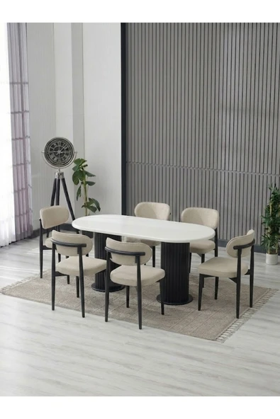 AURA BOHEM MASA TAKIMI 90X180 MDF MASA VE 6 ADET POLO SANDALYE ürün görseli 1