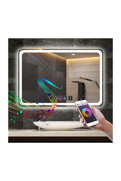 GLOBAL LED MIRROR 75x105 Cm Bluetoothlu Dokunmatik Tuşlu Buğu Çözücü Ledli Banyo Aynası ürün görseli 1