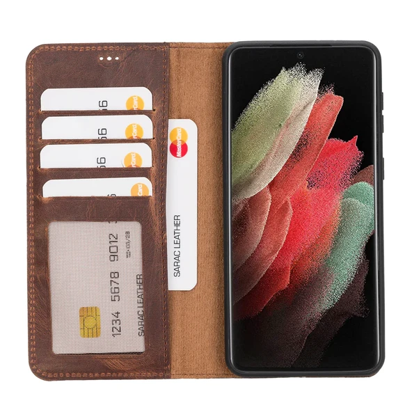 Galaxy S21 Plus Uyumlu Manyetik Hakiki Deri Cüzdan Kılıf ,Cüzdan Taşımaya Son, Kredi Kart Yuvalı ürün görseli 1