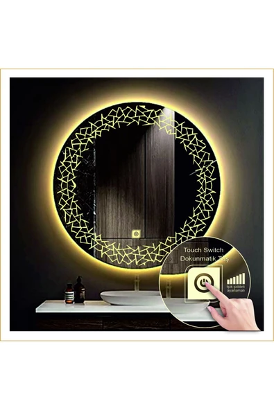 GLOBAL LED MIRROR 50 Cm Günışığı Ledli Tasarım Kumlamalı Dokunmatik Tuşlu Banyo Aynası Makyaj Aynası Işıklı Ayna ürün görseli 1