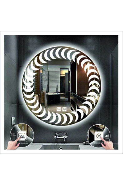 GLOBAL LED MIRROR 80 Cm Beyaz Ledli Tasarım Kumlamalı Dokunmatik Tuşlu Buğu Önleyicili Banyo Aynası Makyaj Aynası ürün görseli 1