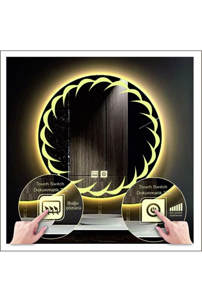 GLOBAL LED MIRROR 60 Cm Günışığı Ledli Tasarım Kumlamalı Dokunmatik Tuşlu Buğu Önleyicili Banyo Aynası Makyaj Aynası ürün görseli 1