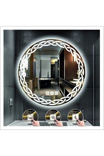 GLOBAL LED MIRROR 50 Cm Beyaz Ledli Tasarım Kumlamalı Dokunmatik Bluetoothlu Buğu Önleyicili Banyo Aynası Makyaj Ayna ürün görseli 1