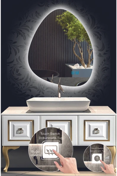 GLOBAL LED MIRROR Global Asie Buğu Önleyicili Ve Dokunmatik Ledli Dekoratif Banyo Aynası Ve Makyaj Aynası ürün görseli 1