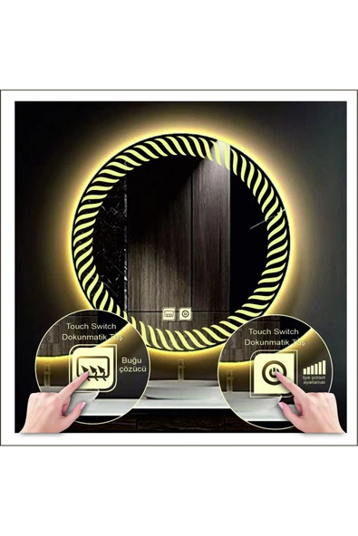 GLOBAL LED MIRROR 60 Cm Günışığı Ledli Tasarım Kumlamalı Dokunmatik Tuşlu Buğu Önleyicili Banyo Aynası Makyaj Aynası ürün görseli 1
