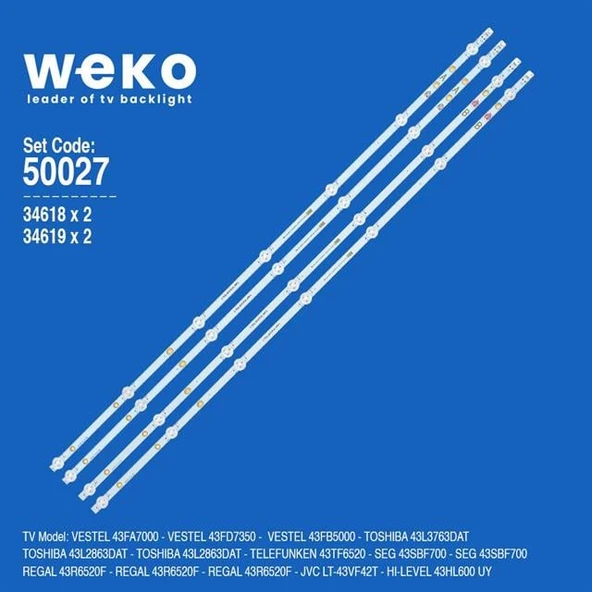 Wkset-5027 34618X2 34619X2 17Dlb43vlxr1 4 Adet Led Bar (7+7Lens) (Tvnizi açıp içindeki led barla birebir aynısı olduğunu görmeden almayınız. Sonrasında iade ALMAMAKTAYIZ.) ürün görseli 1