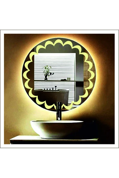 GLOBAL LED MIRROR 70 Cm Günışığı Ledli Tasarım Kumlamalı Banyo Aynası Makyaj Aynası Işıklı Ayna ürün görseli 1