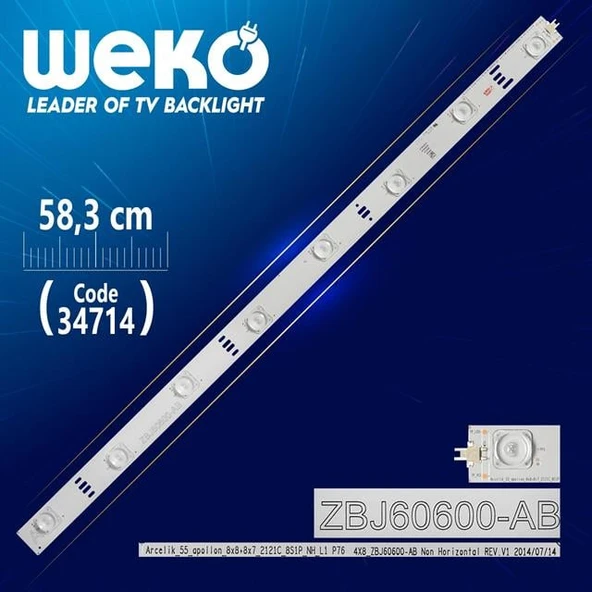 ARCELİK_55_APOLLON_8X8+8X7_2121C_8S1P_NH_L1 P76 4X8_ZBJ60600-AB REV.V1 - 58.3 Cm 8 Ledli - WK-042 Led Tv Bar ürün görseli 1