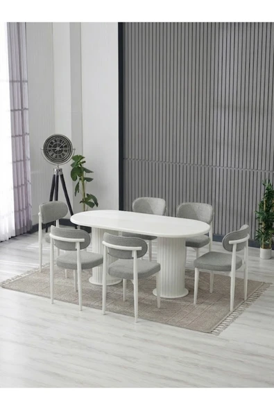 AURA BOHEM MASA TAKIMI 90X180 MDF MASA VE 6 ADET POLO SANDALYE ürün görseli 1