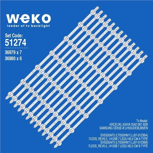 Wkset-6274 36979X7 36980X6 Svs550af3 (Ltı550hn11,Lj07-01236A/B 13 Adet Led Bar (Tvnizi açıp içindeki led barla birebir aynısı olduğunu görmeden almayınız. Sonrasında iade ALMAMAKTAYIZ.) ürün görseli 1