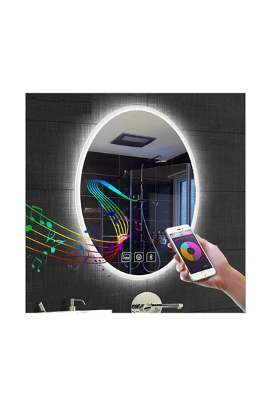 GLOBAL LED MIRROR 80x100 cm Müzik Çalarlı Dokunmatik Tuşlu Buğu Yapmayan Ledli Elips Banyo Aynası ürün görseli 1