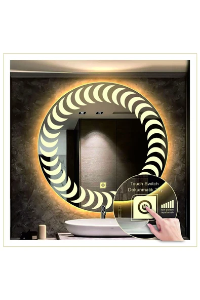 GLOBAL LED MIRROR 50 Cm Günışığı Ledli Tasarım Kumlamalı Dokunmatik Tuşlu Banyo Aynası Makyaj Aynası Işıklı Ayna ürün görseli 1